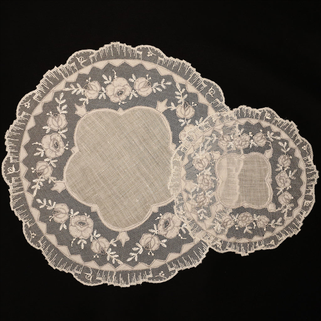 Set of 12 Embroidered Round Antique Linen Mats