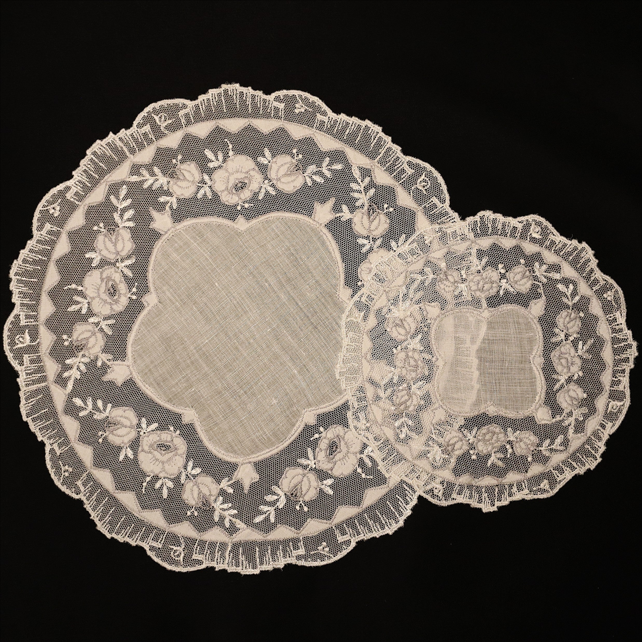 Set of 12 Embroidered Round Antique Linen Mats