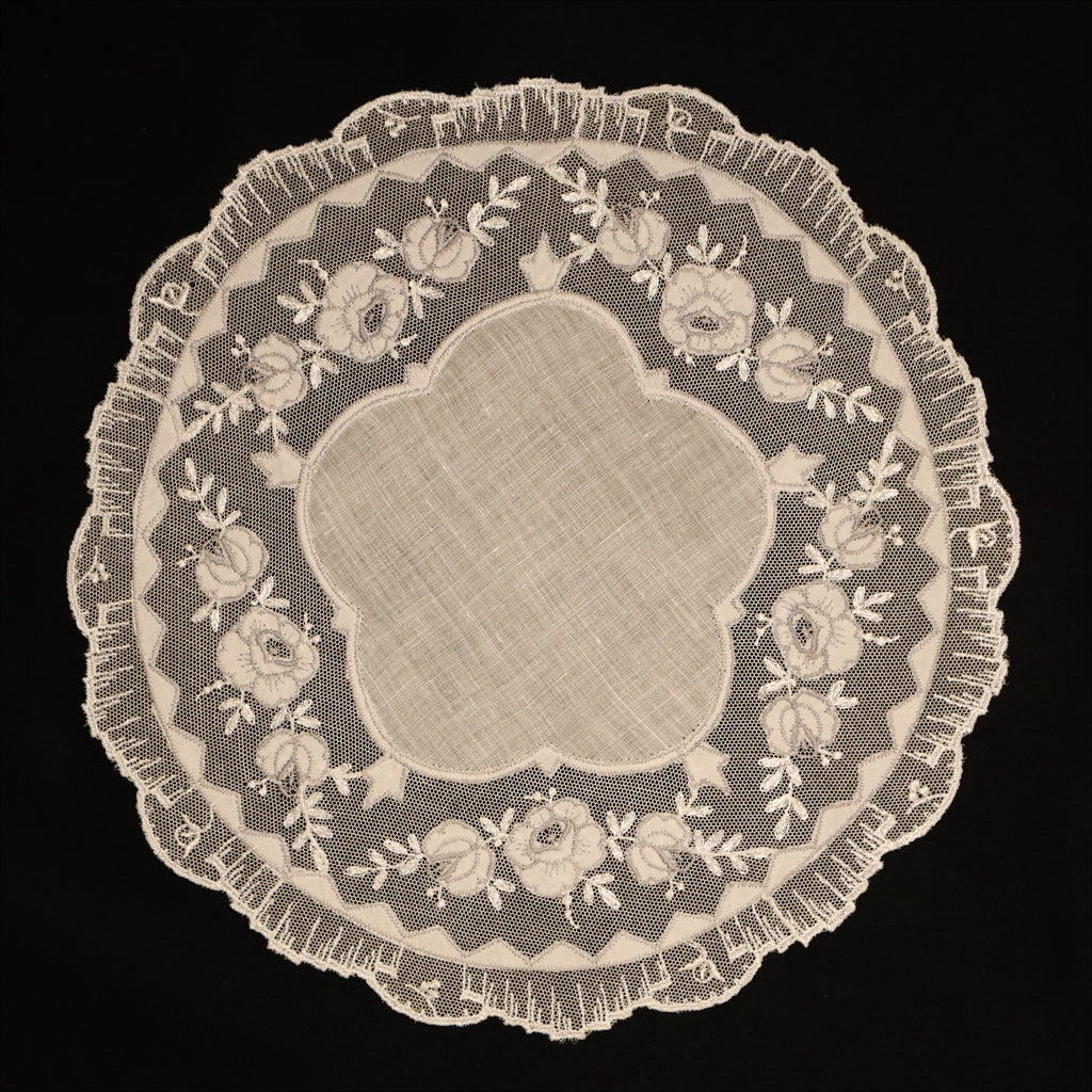 Set of 12 Embroidered Round Antique Linen Mats