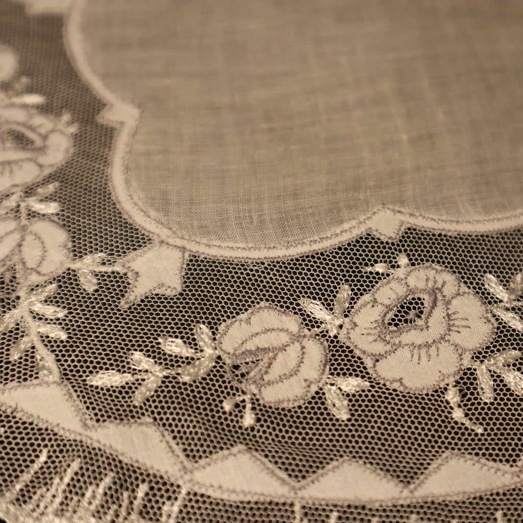 Set of 12 Embroidered Round Antique Linen Mats