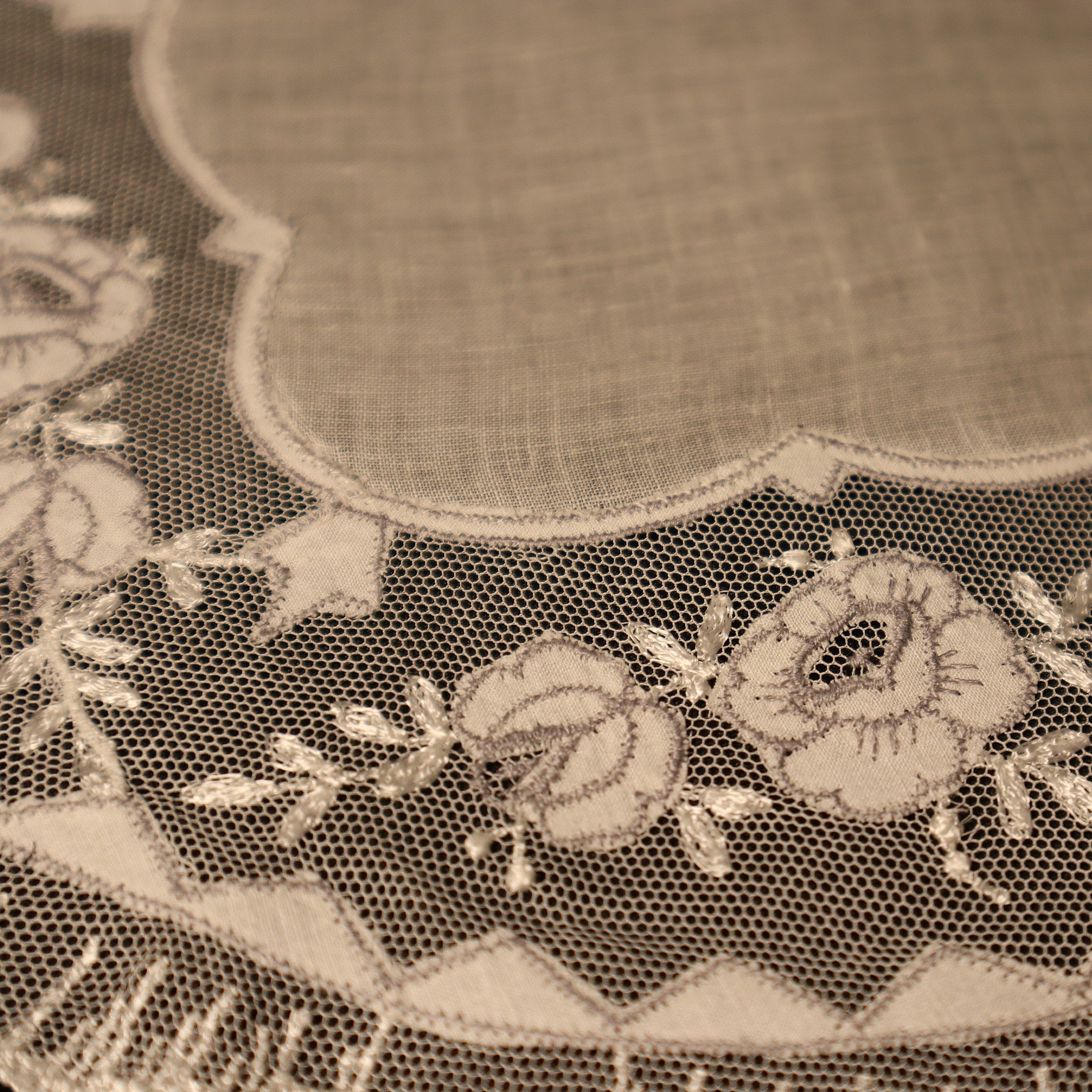 Set of 12 Embroidered Round Antique Linen Mats