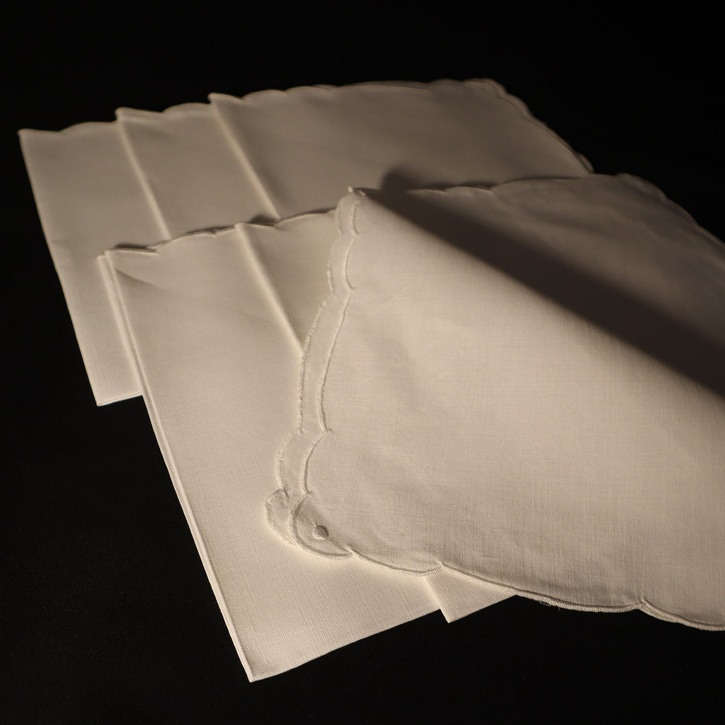 Set of 6 Hand Embroidered Antique Linen Napkins